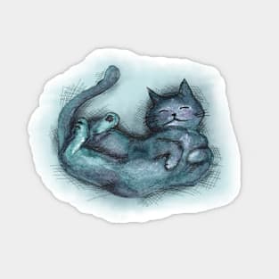 Sleepy Blue Blob Cat - Hand Painted in Watercolour Sticker